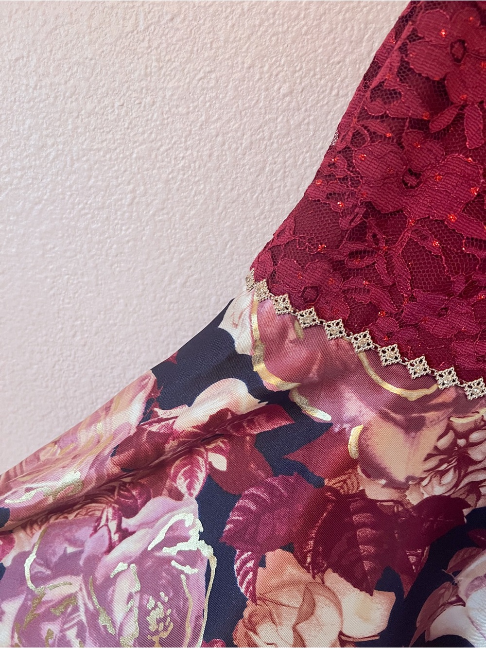 Speechless Kids Girls Size 10 Burgundy Metallic Floral High Low Formal Dress - Picture 5 of 7